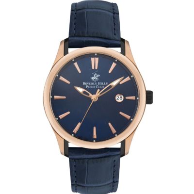 Beverly Hills Polo Club Men's Analog Display Watch & Leather Strap, Dark Blue - BP3410X.999