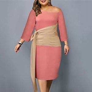 Women's Plus Size Work Dress Solid Color V Neck 34 Length Sleeve Winter Fall Work Elegant Formal Midi Dress Formal Work Dress Lightinthebox