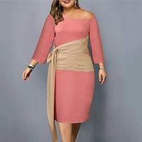 Women's Plus Size Work Dress Solid Color V Neck 34 Length Sleeve Winter Fall Work Elegant Formal Midi Dress Formal Work Dress Lightinthebox - thumbnail