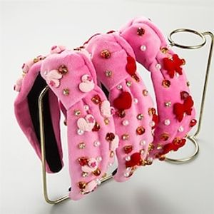 Valentine's Day Series Hair Bands For Girls Pink Velvet Cloth With Diamonds Pearl Heart Accessories High-End Hair Accessories Lightinthebox