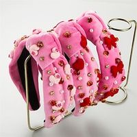 Valentine's Day Series Hair Bands For Girls Pink Velvet Cloth With Diamonds Pearl Heart Accessories High-End Hair Accessories Lightinthebox - thumbnail