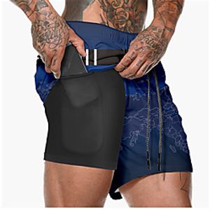 21Grams Men's Running Shorts Athletic Shorts Bottoms 2 in 1 Split Side Pockets Summer Fitness Gym Workout Running Training Exercise Quick Dry Breathable Soft Sport Stripes Dark Blue  Micro-elastic Lightinthebox