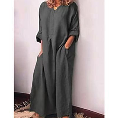 Women's Shift Dress Maxi long Dress Red Green Gray 3/4 Length Sleeve Solid Color Patchwork Fall Summer V Neck Casual Cotton 2021 S M L XL XXL 3XL 4XL 5XL miniinthebox Women's Shift Dress Maxi long Dress Red Green Gray 3/4 Length Sleeve Solid Color Patchwork Fall Summer V Neck Casual Cotton 2021 S M L XL XXL 3XL 4XL 5XL miniinthebox