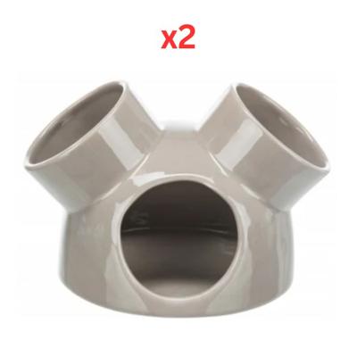 Trixie Ceramic House With 3 Entrances For Small Pets - Taupe 16X12cm (Pack Of 2)