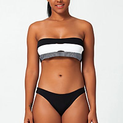 Women's Bikini Swimsuit Lace up Print Color Block Geometric Black Blushing Pink Wine Green Brown Swimwear Bandeau Bathing Suits Lightinthebox