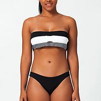 Women's Bikini Swimsuit Lace up Print Color Block Geometric Black Blushing Pink Wine Green Brown Swimwear Bandeau Bathing Suits Lightinthebox - thumbnail
