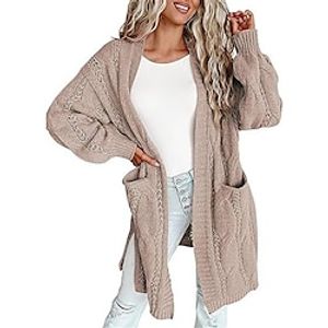 Women's Cardigan Sweater Jumper Cable Knit Long Pocket Split Solid Color Open Front Stylish Casual Daily Going out Fall Winter Black Purple S M L Lightinthebox