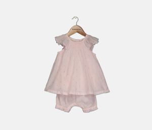 Baby Girls Flutter-Sleeve Jacquard Romper  Pink