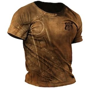 Men's Unisex T shirt Tee 3D Print Graphic Prints Machine Crew Neck Street Daily Print Short Sleeve Tops Designer Casual Vintage Big and Tall Brown  Summer Lightinthebox