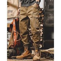 Men's Cargo Pants Cargo Trousers Techwear Pocket Drawstring Elastic Waist Plain Comfort Breathable Outdoor Daily Going out Cotton Blend Fashion Casual Black Khaki Lightinthebox - thumbnail