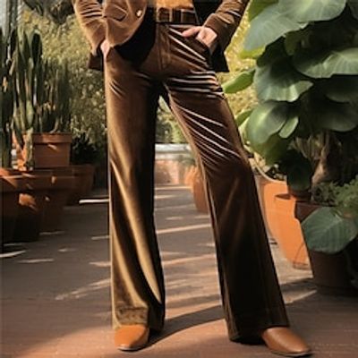 Men's Dress Pants Flared Pants Trousers Suit Pants Velvet Pants Front Pocket Flower / Floral Comfort Business Daily Holiday Fashion Chic  Modern Black Blue miniinthebox