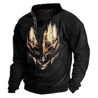 Men's Sweatshirt Black Henley Flame Print 3D Casual 3D Print 3D Print Casual Spring Fall  Winter Clothing Apparel Hoodies Sweatshirts  miniinthebox - thumbnail
