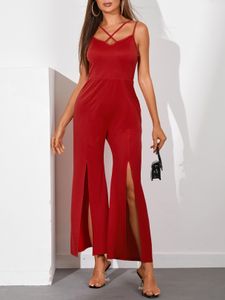 YOINS Red Backless design Slit design Jumpsuit