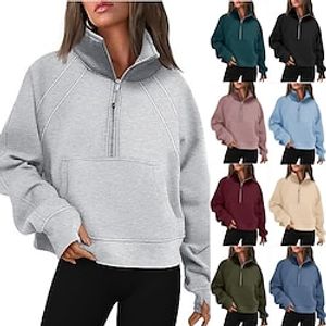 Womens Sweatshirts Half Zip Cropped Pullover Fleece Quarter Zipper Hoodies Fall outfits Clothes with Thumb Hole miniinthebox