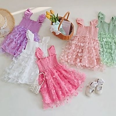 Kids Girls' Dress Solid Color Sleeveless School Formal Performance Fashion Cute Casual Polyester Summer Spring 2-12 Years Light Pink Ivory white Warm purple Lightinthebox