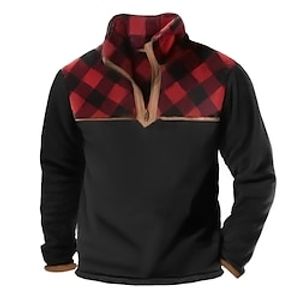 Men's Sweatshirt Polar Fleece Quarter Zip Sweatshirt Black Half Zip Plaid Patchwork Color Block Sports Outdoor Daily Holiday Streetwear Casual Thin fleece Fall Winter Clothing Apparel Hoodies miniinthebox