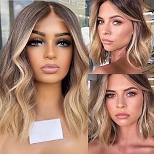 Remy Human Hair 13x4 Lace Front Wig Short Bob Brazilian Hair Body Wave Multi-color Wig 130% 150% Density Ombre Hair Glueless Pre-Plucked For Women Short Human Hair Lace Wig Lightinthebox