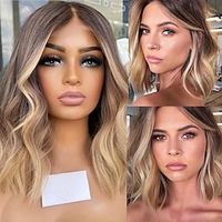 Remy Human Hair 13x4 Lace Front Wig Short Bob Brazilian Hair Body Wave Multi-color Wig 130% 150% Density Ombre Hair Glueless Pre-Plucked For Women Short Human Hair Lace Wig Lightinthebox - thumbnail