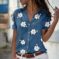 Women's Shirt Blouse Floral Casual Holiday Button Print Pink Short Sleeve Fashion Shirt Collar Summer Lightinthebox