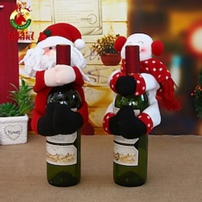 Christmas Wine Bottle Bags Cover, Cute Red Wine Bottle Decorations Bag, Cartoon Christmas Decoration Wine Gift Felt Bag For Hotel Kitchen Table Decoration. Lightinthebox