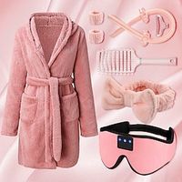 5PCS Adults' Bathrobe Pajamas Comfort Set, With Music Smart Sleep Eye Mask,Face Wash Headband and Wristband Set,Nightwear Solid Color Onesie Pajamas Flannel Women's Dailywear Lightinthebox - thumbnail