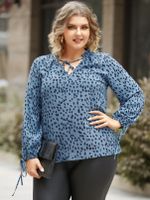 YOINS Plus Size V-neck Polka Dot Lettuce-edge Long Sleeves Blouse - thumbnail