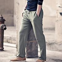 Men's Linen Pants Trousers Summer Pants Beach Pants Pocket Drawstring Elastic Waist Plain Comfort Breathable Daily Holiday Vacation Hawaiian Boho ArmyGreen Blue Lightinthebox