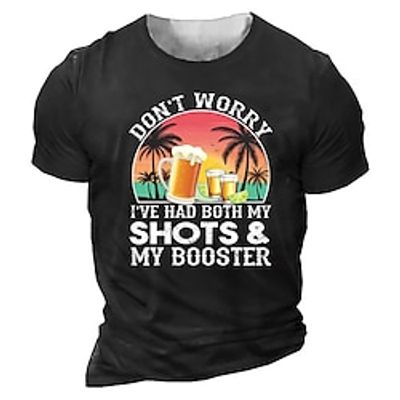 Men's Unisex T shirt Tee 3D Print Graphic Prints Beer Crew Neck Street Daily Print Short Sleeve Tops Casual Vintage Designer Big and Tall Black Army Green Dark Gray Lightinthebox