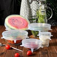 6Pcs/lot Food Adjustable Elastic Silicone Cover Cap Universal Expandable Lids for Cans Dishes Bowl Reusable Stretch Kitchen New and High Quality Lid Fashionable Atmosphere for Home Lightinthebox