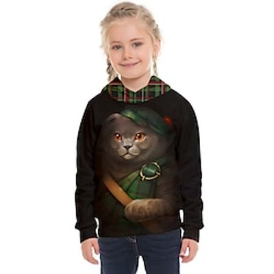 Kids Girls' Hoodie Animal Outdoor 3D Print Long Sleeve Pocket Fashion 3-13 Years Winter Black Lightinthebox