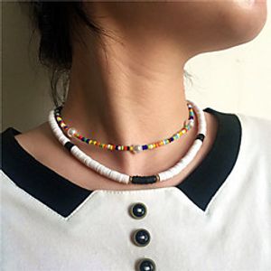 Women's Choker Necklace Beaded Necklace Handmade Friends Vertical / Gold bar Precious Joy Gemini Unique Design Ethnic Fashion Punk Pearl Silicone Glass Blue Black 40 cm Necklace Jewelry 2pcs For miniinthebox