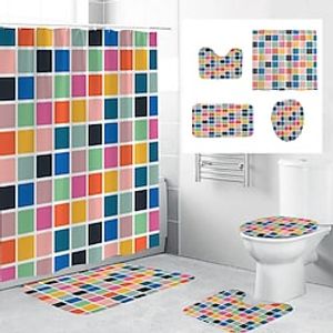 Fabric shower curtain bathroom decoration four-piece set and modern and geometric patterns Lightinthebox