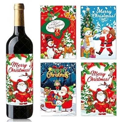 8PCS Christmas Wine Bottle Label Stickers Xmas Wine Bottle Sticker Cover Labels Stickers Christmas Party Wine Bottle Decorations for Christmas Party Supplies Lightinthebox