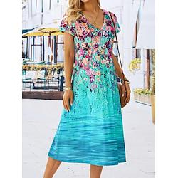 Women's Print V Neck Midi Dress Short Sleeve Summer Lightinthebox
