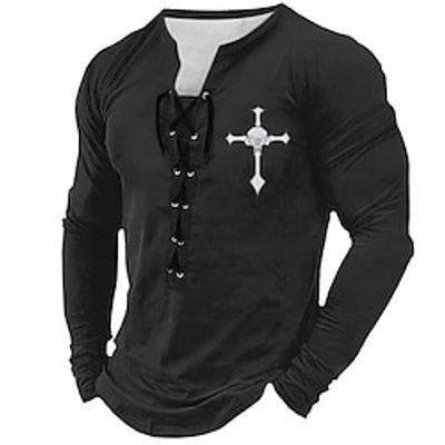 Graphic Cross Fashion Daily Gothic Men's 3D Print T shirt Tee Casual Holiday Going out T shirt Black White Burgundy Long Sleeve Collar Shirt Spring   Fall Clothing Apparel S M L XL 2XL 3XL Lightinthebox