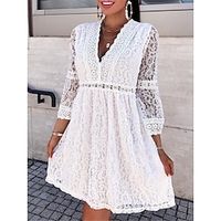 Women's Casual Dress White Dress A Line Dress Mini Dress Lace Patchwork Street Holiday Date Streetwear A Line V Neck 34 Length Sleeve Regular Fit Black White Color S M L XL 2XL Size Lightinthebox