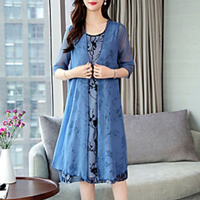 Women's A Line Dress Knee Length Dress Blue White Pink Half Sleeve Floral Chiffon Print Spring Summer Crew Neck Stylish Work Casual 2022 L XL XXL 3XL 4XL Lightinthebox