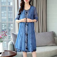 Women's A Line Dress Knee Length Dress Blue White Pink Half Sleeve Floral Chiffon Print Spring Summer Crew Neck Stylish Work Casual 2022 L XL XXL 3XL 4XL Lightinthebox - thumbnail