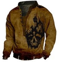 Men's Unisex Sweatshirt Pullover Button Up Hoodie Brown Standing Collar Skull Graphic Prints Print Casual Daily Sports 3D Print Streetwear Designer Casual Spring   Fall Clothing Apparel Hoodies Lightinthebox - thumbnail