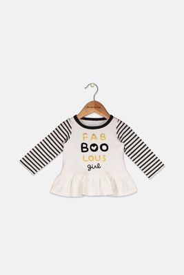 Baby Girls Cotton Fab-Boo-Lous T-Shirt Ivory Cloud Baby Girls Cotton Fab-Boo-Lous T-Shirt Ivory Cloud