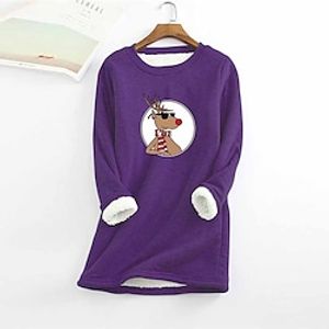 Women's Plus Size Christmas Fleece Tops Animal Deer Print Long Sleeve Crew Neck Casual Sherpa Fleece Vacation Polyester Winter Fall Blue Wine  T Shirt Dress Tee Dress  Casual Dress Lightinthebox