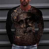 Men's Unisex Tee T shirt Shirt 3D Print Graphic Prints Human Print Long Sleeve Daily Tops Casual Designer Big and Tall Black Lightinthebox - thumbnail