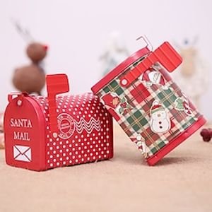 Tinplate Mailbox Box Christmas Decorations Tinplate Mailbox Box Wrought Iron Mailbox Jar Children's Gift Cartoon Candy Box miniinthebox