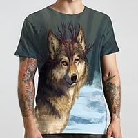 Men's Unisex Tee T shirt 3D Print Graphic Prints Wolf Plus Size Print Short Sleeve Casual Tops Basic Designer Big and Tall Gray Lightinthebox - thumbnail