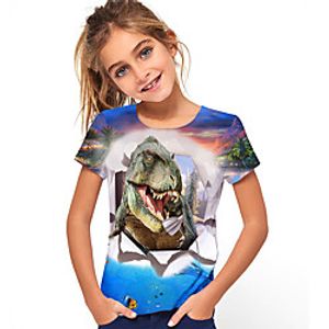 Kids Girls' T shirt Short Sleeve Dinosaur Animal Print Blue Children Tops Summer Active Daily Wear Regular Fit 4-12 Years Lightinthebox