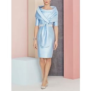 Sheath  Column Mother of the Bride Dress Wedding Guest Party Elegant Scoop Neck Knee Length Satin Half Sleeve Short Jacket Dresses with Lace 2023 Lightinthebox