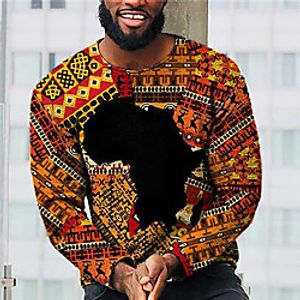 Men's Unisex Tee T shirt Shirt 3D Print Tribal Graphic Prints Print Long Sleeve Daily Tops Casual Designer Big and Tall Orange Lightinthebox