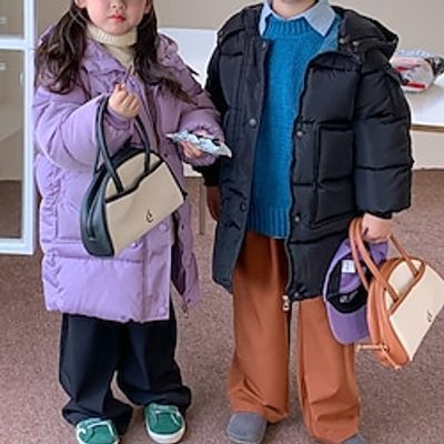 Kids Girls' Down Coat Solid Color Cool Zipper Outdoor Coat Outerwear 4-12 Years Spring Black White Yellow Lightinthebox