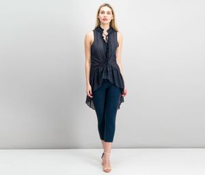 Womens Ruffled High-Low Top  True Navy