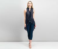 Womens Ruffled High-Low Top  True Navy - thumbnail
